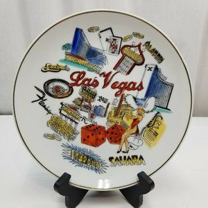 Vintage Las Vegas souvenir state plate gold trim 9" Wall hanger